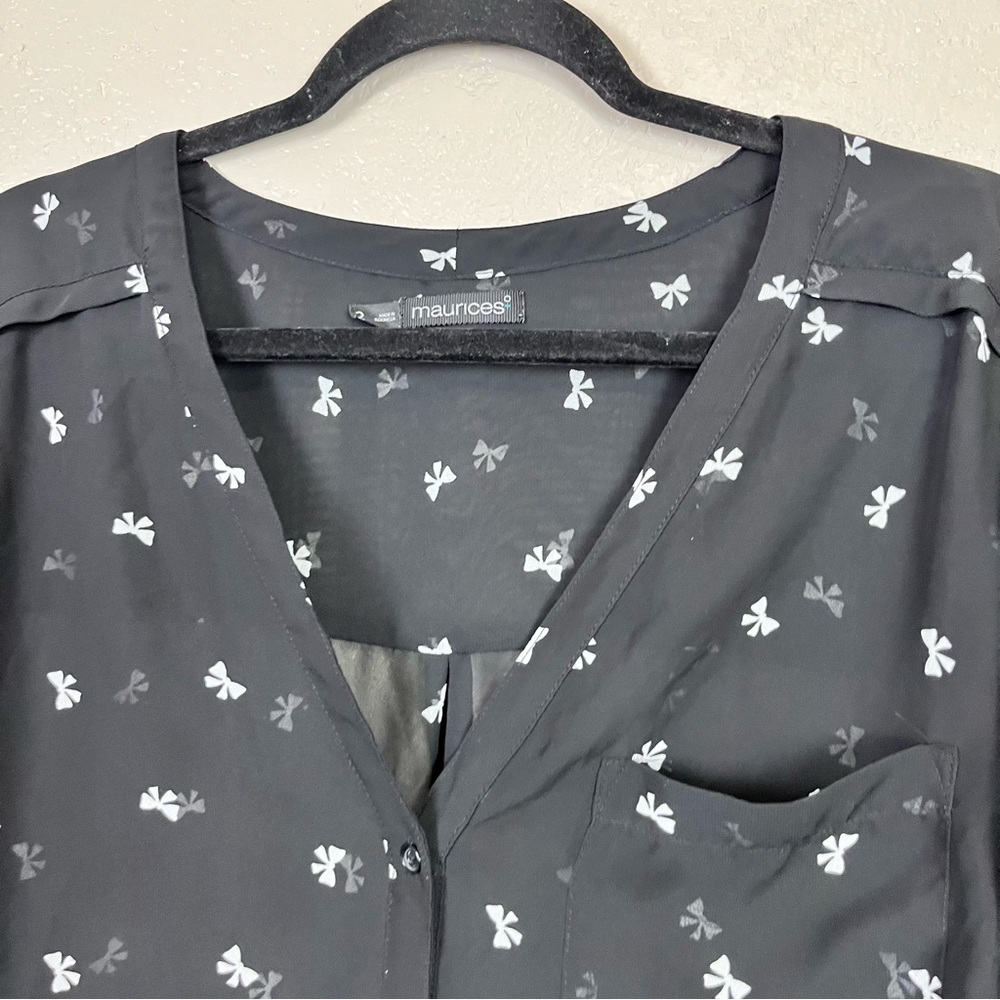 Maurices Women 2 Button Down Blouse Semi-Sheer Bow V-Neck Tab Sleeves 5 for $30 - Picture 14 of 16